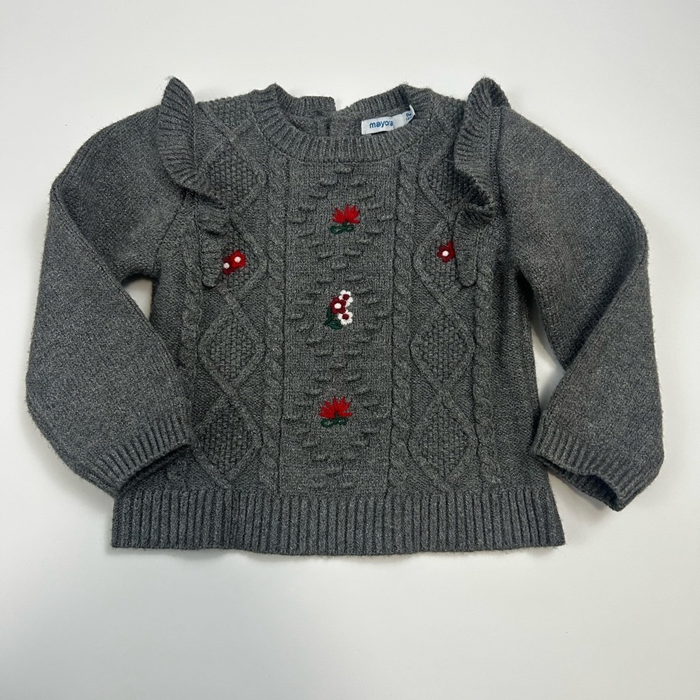 Mayoral Gray Knit Embroidered Floral Sweater Baby 9M